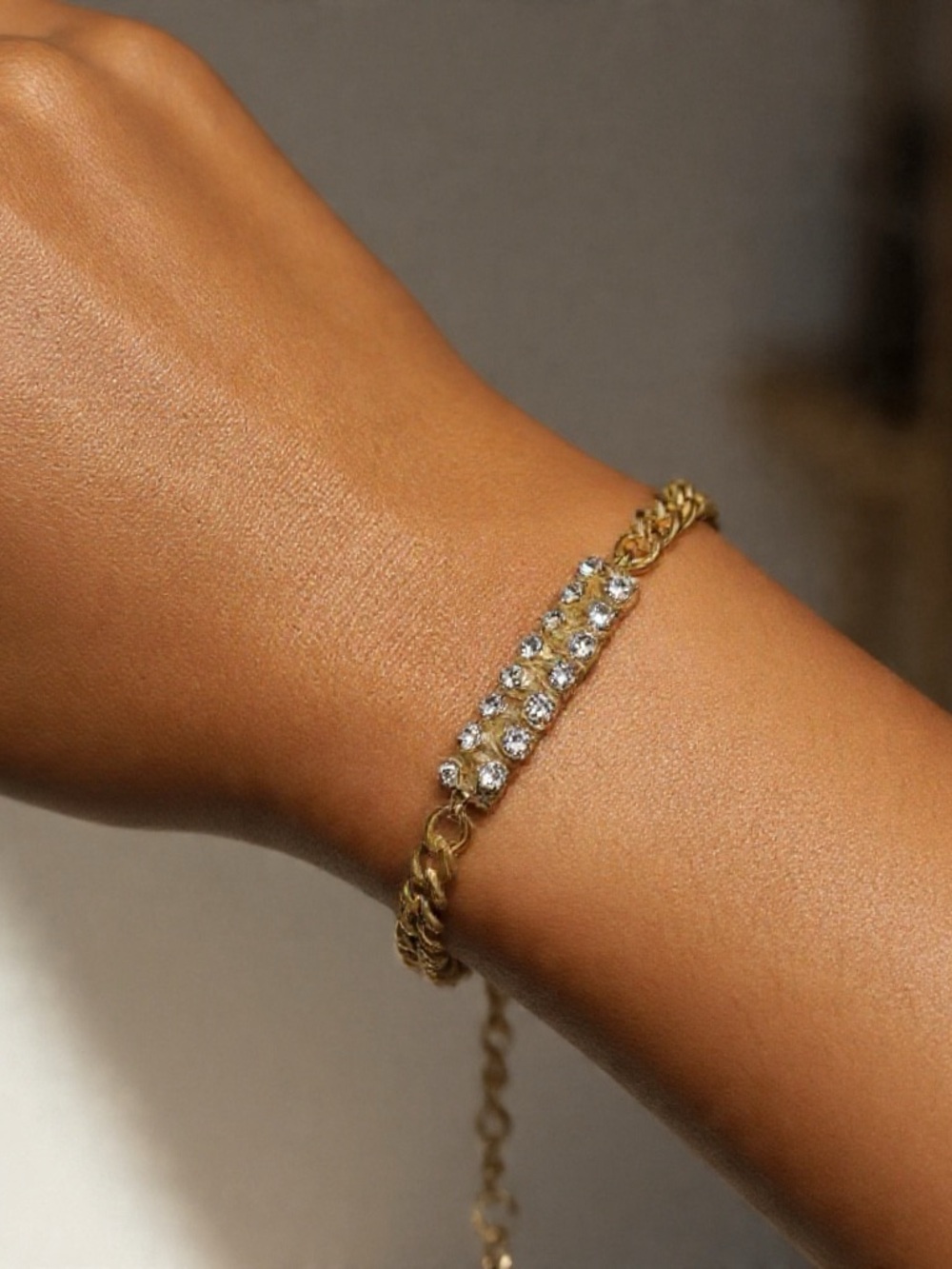 Gold Chain Bracelet with Gold & Silver Clear Crystal Accents - Women Jewelry
